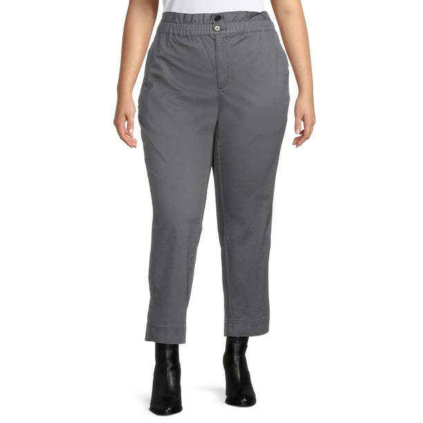 Terra & Sky Women's Plus Size High Rise Paperbag Pants