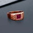 thumbnail image 3 of Gem Stone King 1.00 Ct Princess Red Created Ruby 18K Rose Gold Plated Silver Men's Ring (Size 11), 3 of 3