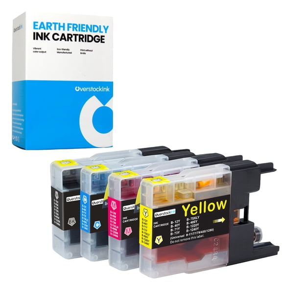 OverstockInk LC75 Ink Cartridges Combo Pack Compatible for Brother LC75 Ink Cartridge for DCP J525W J725DW J925DW MFC J280W J430W J6510DW J6710DW J825DW J835DW (1 each Black, Cyan, Magenta, Yellow)
