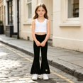 thumbnail image 2 of XXWXYD Girls Rib‑Knit Flare Pants, Elastic‑High‑Waist Bell‑Bottom Trousers With Heart Embroidery, Stretchy Knit Bottoms For Kids Casual Daily Dressing, 2 of 7
