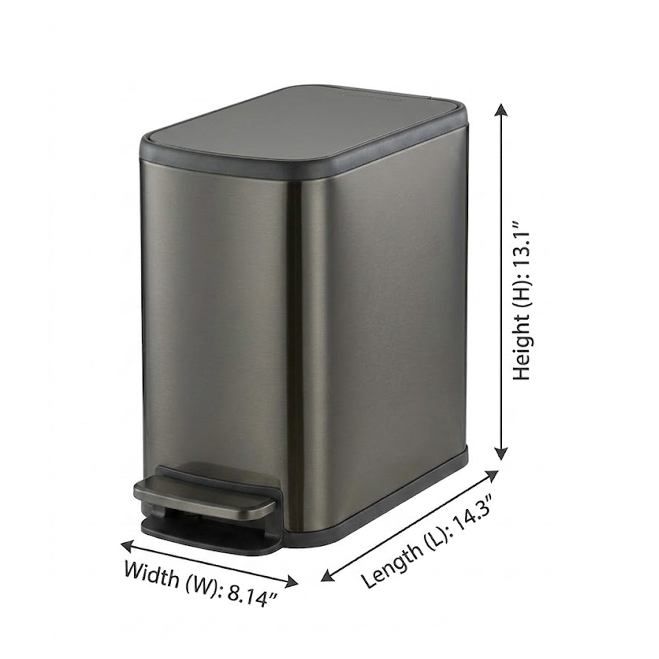 Simpli-Magic 1.6 Gallon Stainless Steel Bathroom Trash Can with Lid, Compact Step Pedal Garbage Bin, Gunmetal