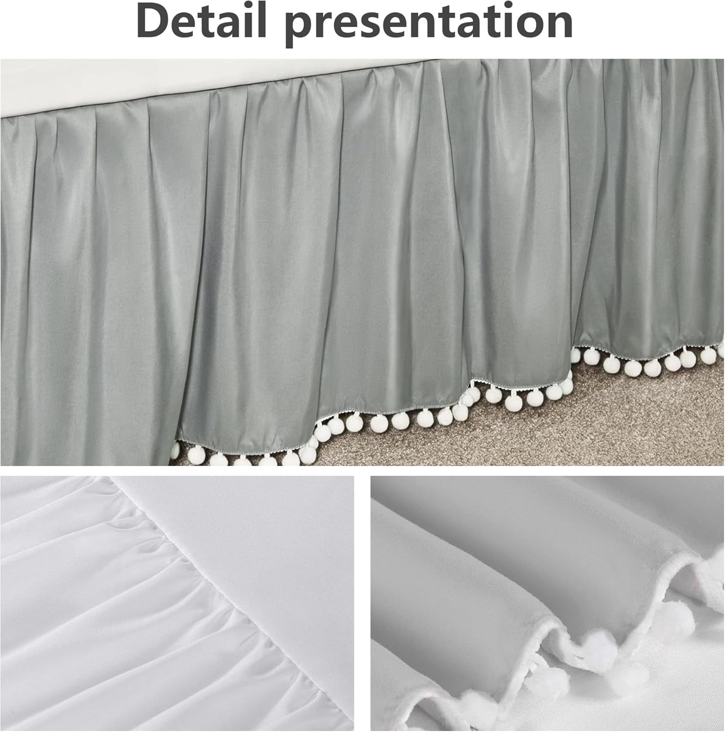 Ruffled Crib Skirt with Pompoms:Crib Bed Skirt with 14" Drop,Mini Crib Bedding Toddler Skirt,Baby Crib Accessories for Baby Boys Girls,28" X 52" (Gray)