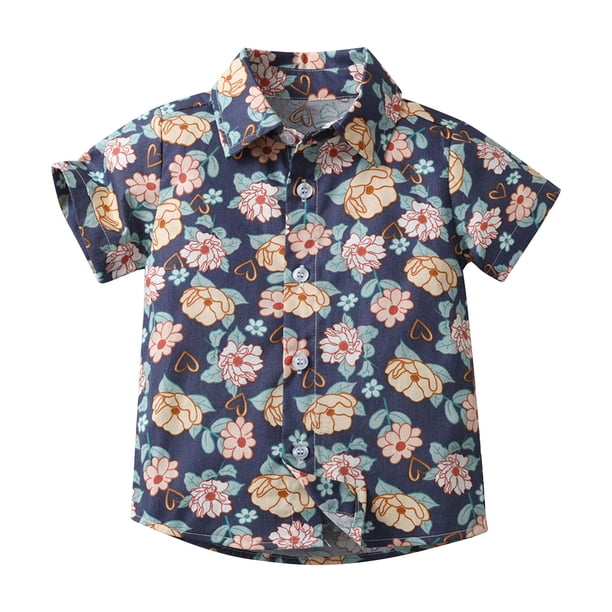 Odeerbi 6M-13Y Niños Camisa Hawaiana Verano Playa Camisas de Algodón Niños Blusa de Manga Corta Flor Tropical Camisa Estampada Ocio Tops