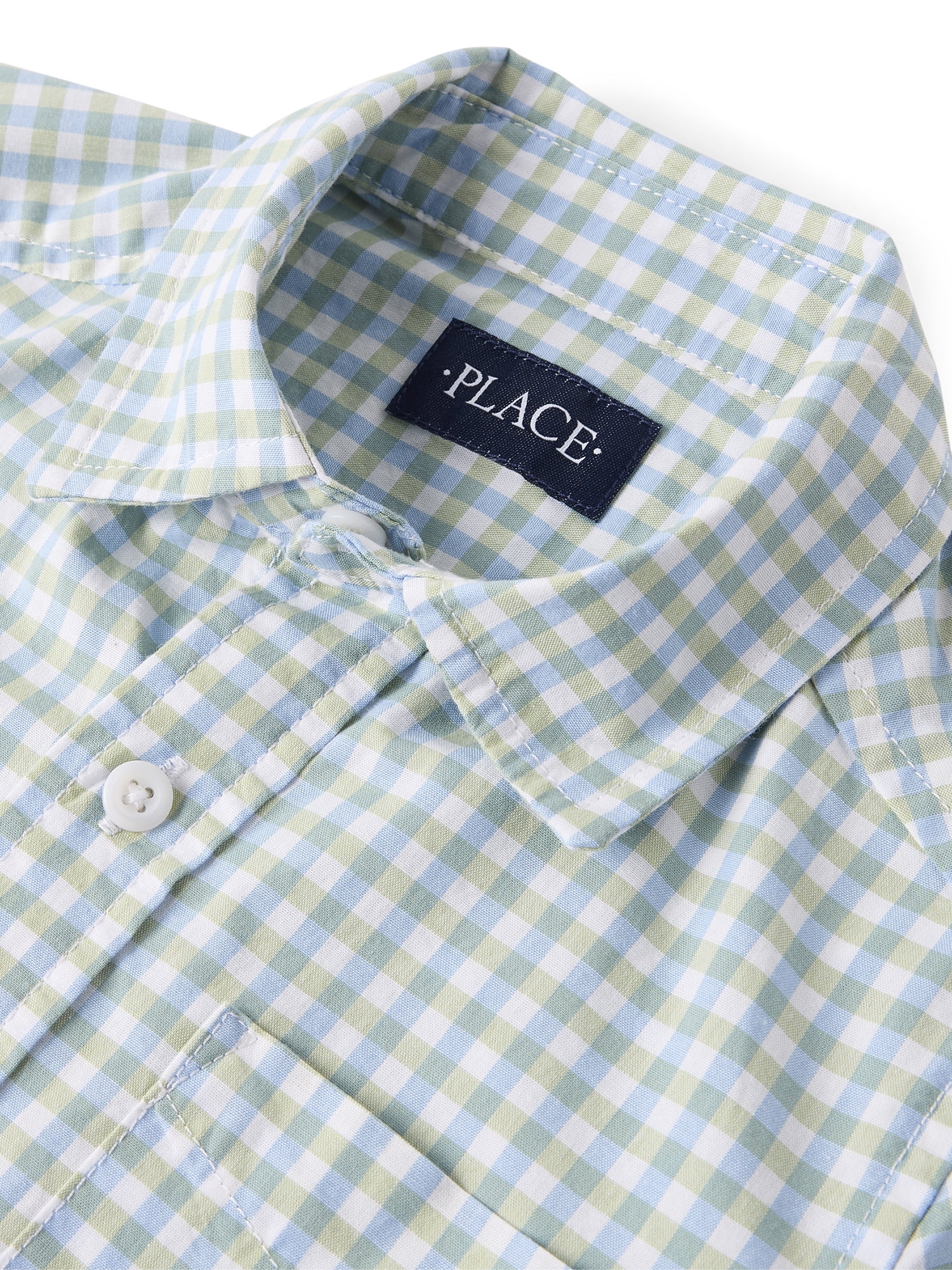 The Children's Place Boys Short Sleeve Gingham Poplin Button Up Shirt, Sizes XS-XXL