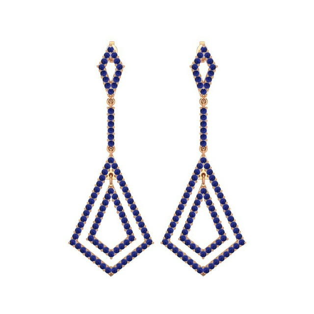 925 Sterling Silver Rose Vermeil Round Lapis Dangle Drop Women Wedding Chandelier Earrings