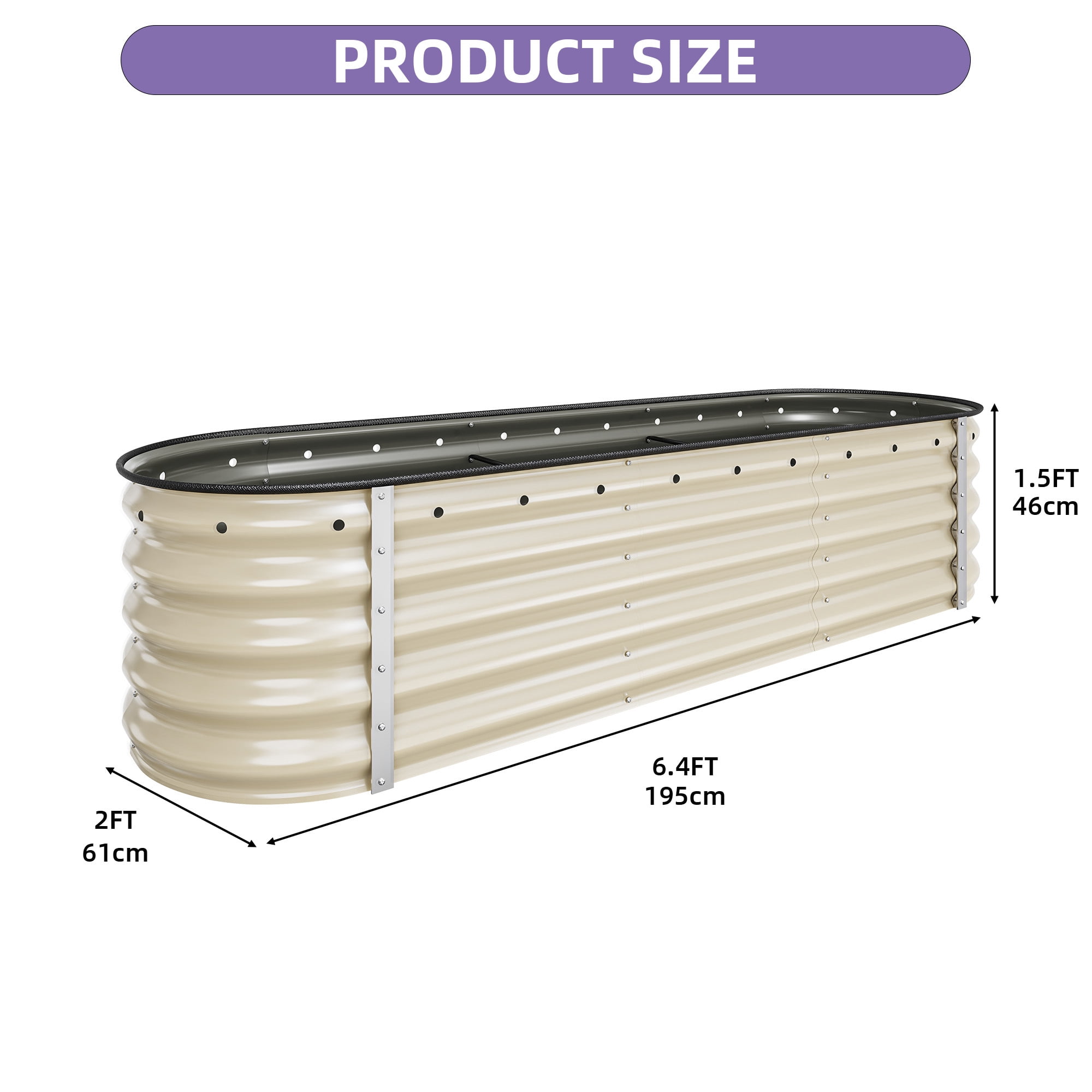 Uforic 6.5x2x1.5ft 17" Tall, 6 in 1 Set, Galvanized Metal Raised Garden Bed, Planter Box with Gloves & Safety Rubber, Cream White