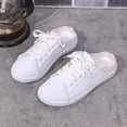 thumbnail image 2 of BOERTEU Women Frayed Edge Canvas Mule Sneakers, Lace Up Slip On Backless Casual Flat Shoes, Lightweight Non-Slip Walking Loafers for Daily Wear, 2 of 10