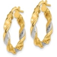 thumbnail image 2 of 14K Yellow Gold & White Rhodium Polished & Textured Twist Hoop Earrings - 22.15mm- Made In Italy, 2 of 6