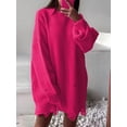 thumbnail image 4 of Women'S Oversized Solid Color Round Neck Long Sleeve Pullover Distressed Knit Sweater Top Rose Red S, 4 of 8