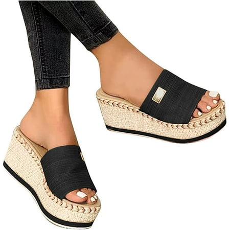 

Platform Slip on Espadrille Sandals for Women Wedges Slides Bohemia Sandals Flatform Open Toe Beach Sandals