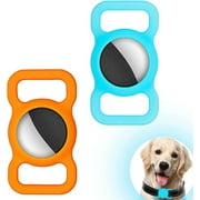 2-Pack Dog Collar Holder Compatible with AirTag, Soft Silicone Waterproof Case for Apple Air Tag Tracker Kids School Bag & Backpack & Dog Pet Collar Loop Holder (Orange/Blue)