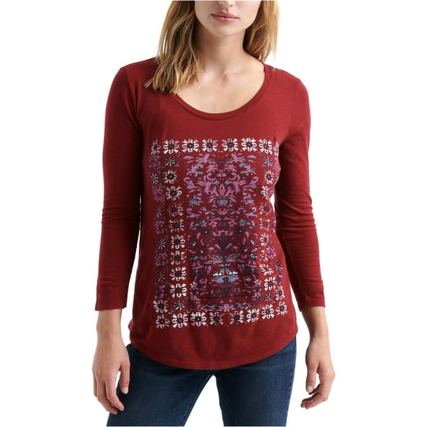 Lucky Brand Womens Floral Basic T-Shirt, Red, X-Small 