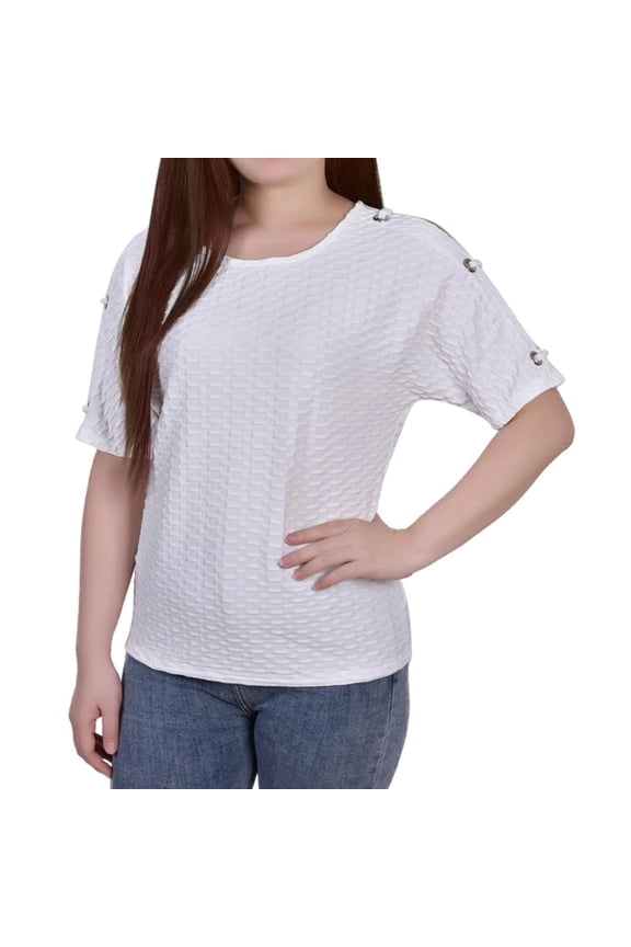 Womens Embellished Basic T-Shirt, White, Petite, PM