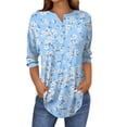 thumbnail image 2 of Blue Young Adult Tops 3/4 Length Sleeve Womens Tops 2025 Spring Neck Casual Print Tunic T Shirts Three Quarter Length Womens Tops Plus Size Tops for Women, 2 of 5