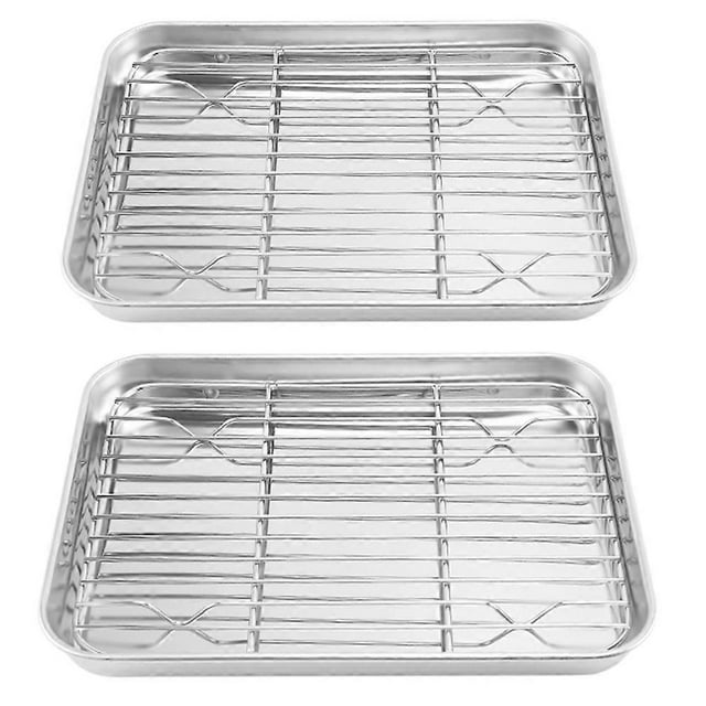 2X 9 Inch Toaster Oven Tray and Rack Set, Small Stainless Steel Baking Pan with Cooling Rack,Dishwa