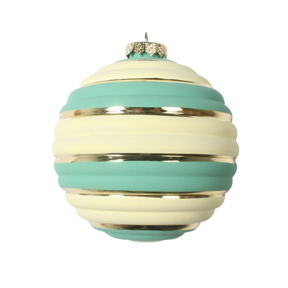 Vickerman 4" Aqua Horizontal Stripe Pastel Ball Ornament, 4 per Bag