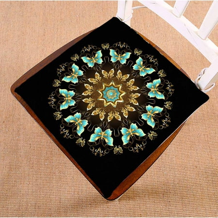 

PKQWTM Mandala gold turquoise butterflies black Chair Pads Chair Mat Seat Cushion Chair Cushion Floor Cushion Size 16x16 inches