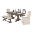 thumbnail image 1 of Rustic Gray Wood 7pc Dining Set with Beige Side Chairs + Skirt Chairs + Bench, 1 of 4