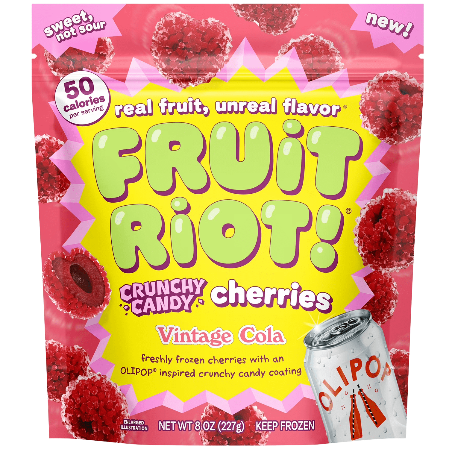 Fruit Riot x Olipop Crunchy Candy Cherries, Vintage Cola, Real Frozen Fruit, 8 oz
