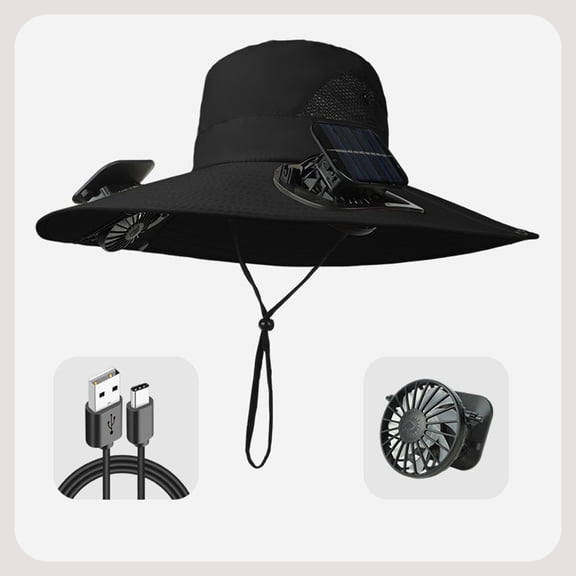 VogueHaven SummerSolar Powered Fan Hat with USB Solar Charging Removable Fans Wide Brim Sun Hat for Outdoor Fishing, Hiking Gardening