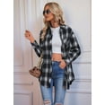 thumbnail image 2 of Womens Button Down Flannel Shirts Long Sleeve Plaid Shackets Business Casual Blouse Top Black L, 2 of 7