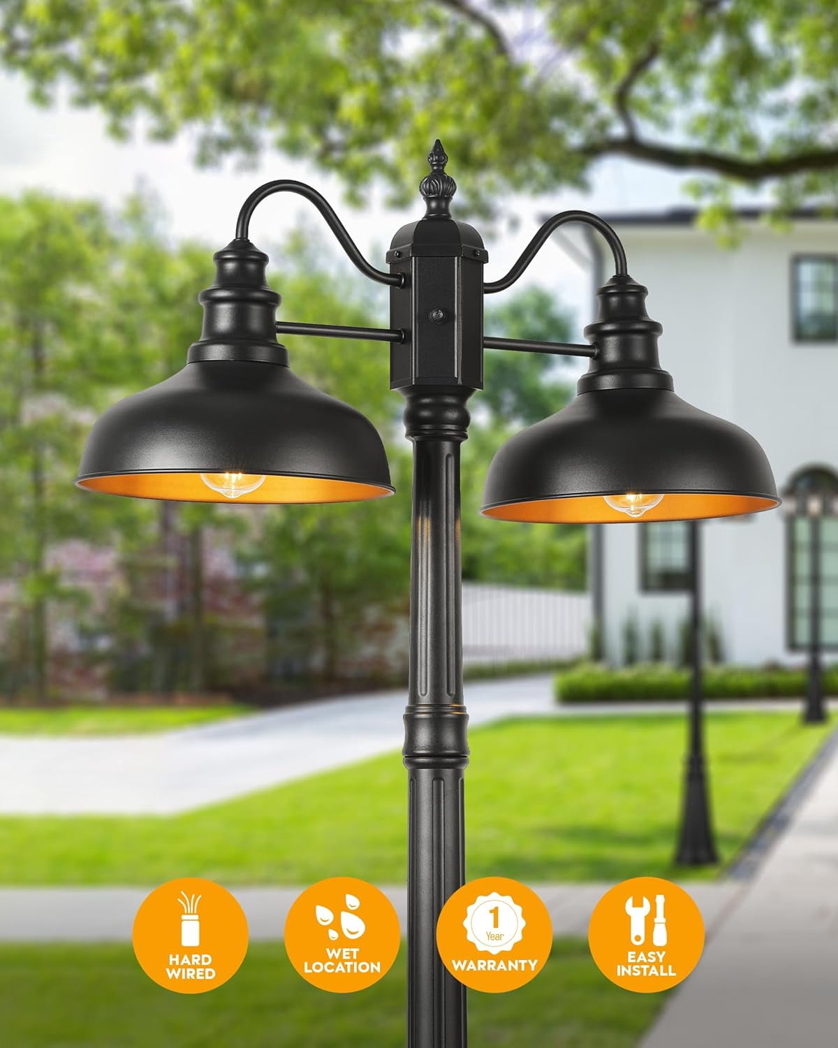 VIANIS Farmhouse Outdoor Lamp, Dusk to Dawn, Anti-Rust Black, Waterproof Light Posts for House, Garden, Patio, Pathway, Vintage Style
