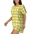 thumbnail image 2 of Wukai Yellow Checkboard Women's Pajama Set,Short-Sleeve Top and Shorts with Elastic Waistband and Pockets for Loungewear, Yoga, and Casual Wear-Medium, 2 of 8