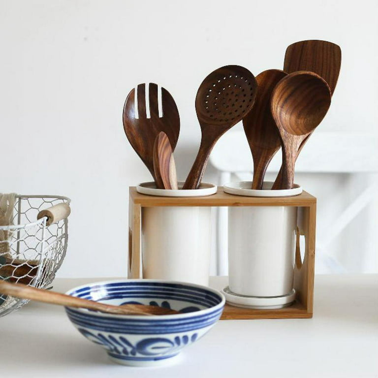 Wooden Cooking Utensils For Kitchen With Utensils Holder And - Temu