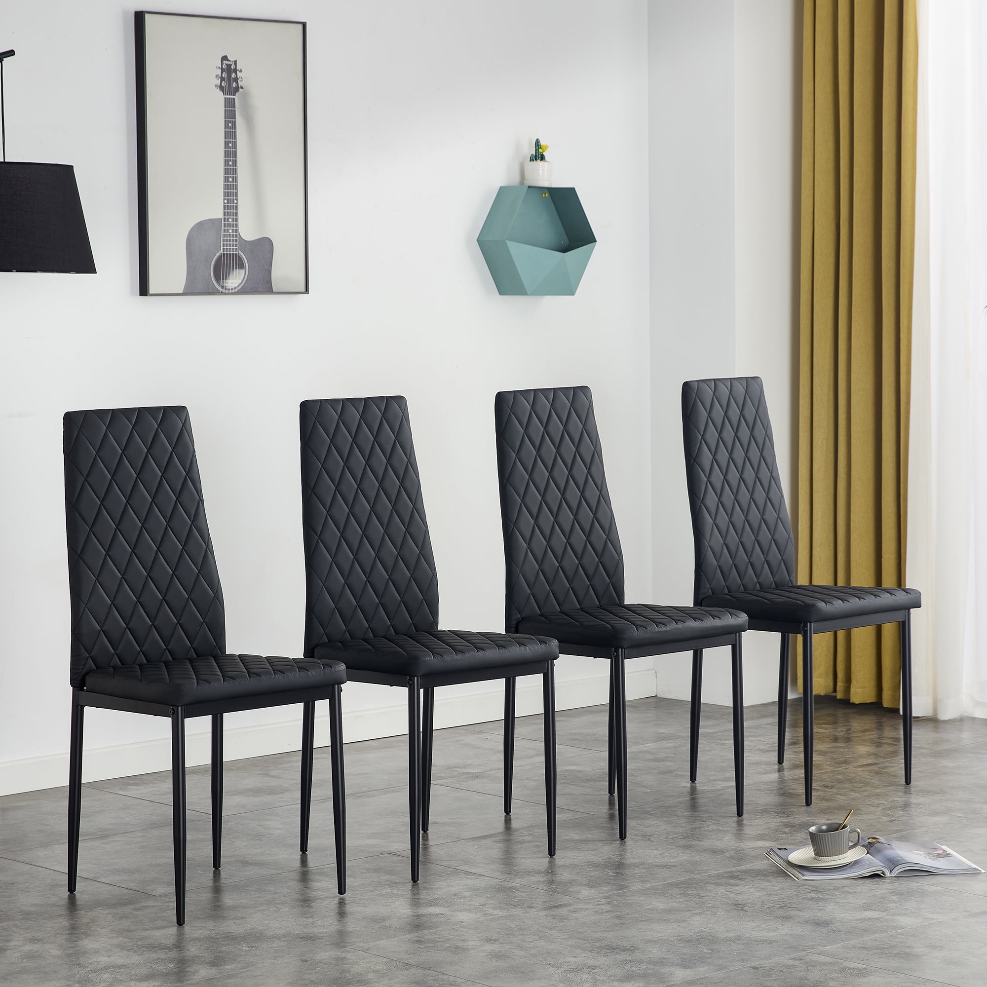 Kadyn 5 Piece Dining Table and Chair Set, Glass Kitchen Table with 4 PU Chairs, Dining Table Set for Living Dining Room for 4, Black