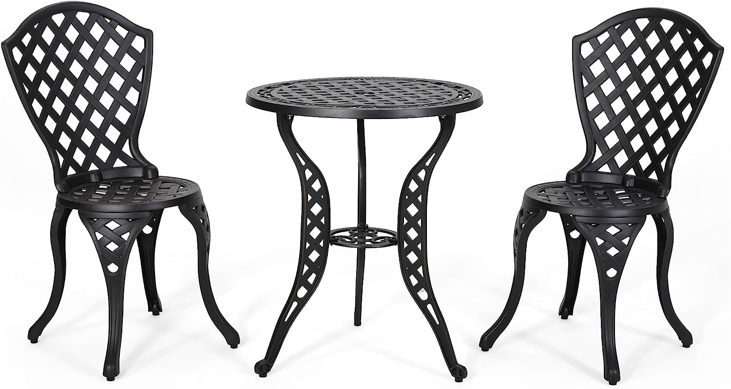 ZXNYH Metal Outdoor Bistro Set, Black With Bronze