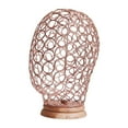 thumbnail image 1 of Cabeza de maniquí hueca de metal con base de madera para pelucas y auriculares. Oro rosa, 1 of 9