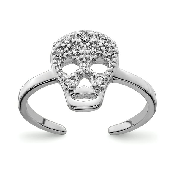 Primal Silver Sterling Silver Rhodium-plated Cubic Zirconia Skull Toe Ring