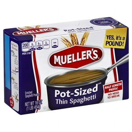 Mueller's Pot-Sized Sodium-Free, Cholesterol-Free Thin Spaghetti Pasta, 16 oz (Shelf-Stable)