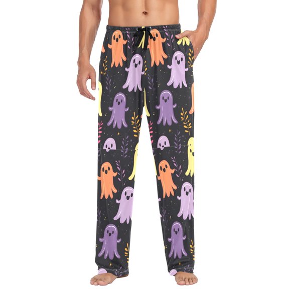 FORMRS Mens Pajama Pants with Pockets Sleepwear Lounge Bottoms Sizes S-2XL, Yellow Halloween Ghosts