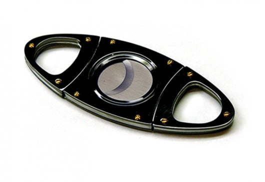 56 Ring Gauge 2 Tone Double Bladed Cigar Cutter Silver and Gun Metal Black 