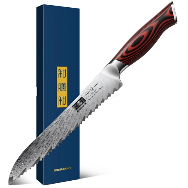 Cuchillo para Pan HOSHANHO 8" Acero Damasco Serrado Afilado