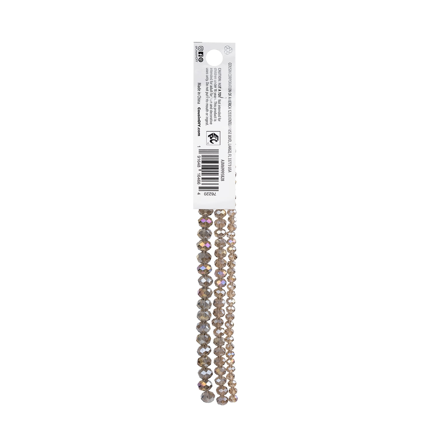 Cousin DIY 3-Strand Black Diamond AB Glass Rondelle Beads 4/6/8 mm, 7in, 88 Piece, Adult