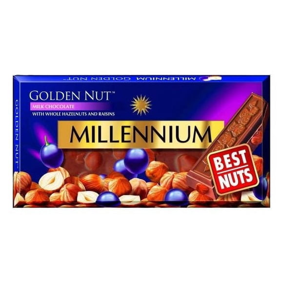 Chocolat au lait MILLENNIUM Golden Nut avec noisettes entières et raisins secs