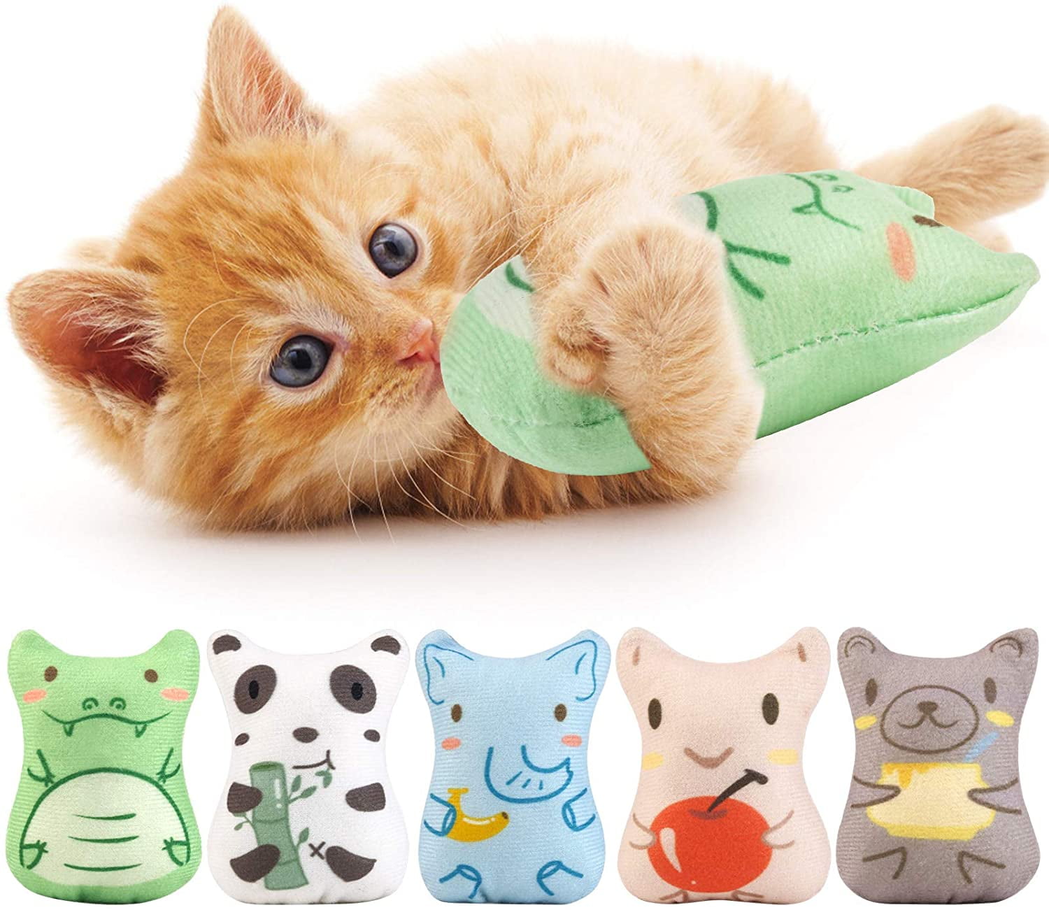 5 Pack Cat Chewing Pillow Toys WIFUN Cat Catnip Toys Catnip Teeth Cleaning Toys for Kick Bite and Indoor Interactive