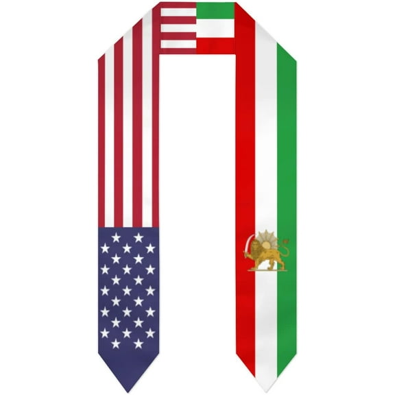 Iran Persia Sun Lion & USA United States Flag Graduation Stole For International Student Stole Pride Cheers Shawls