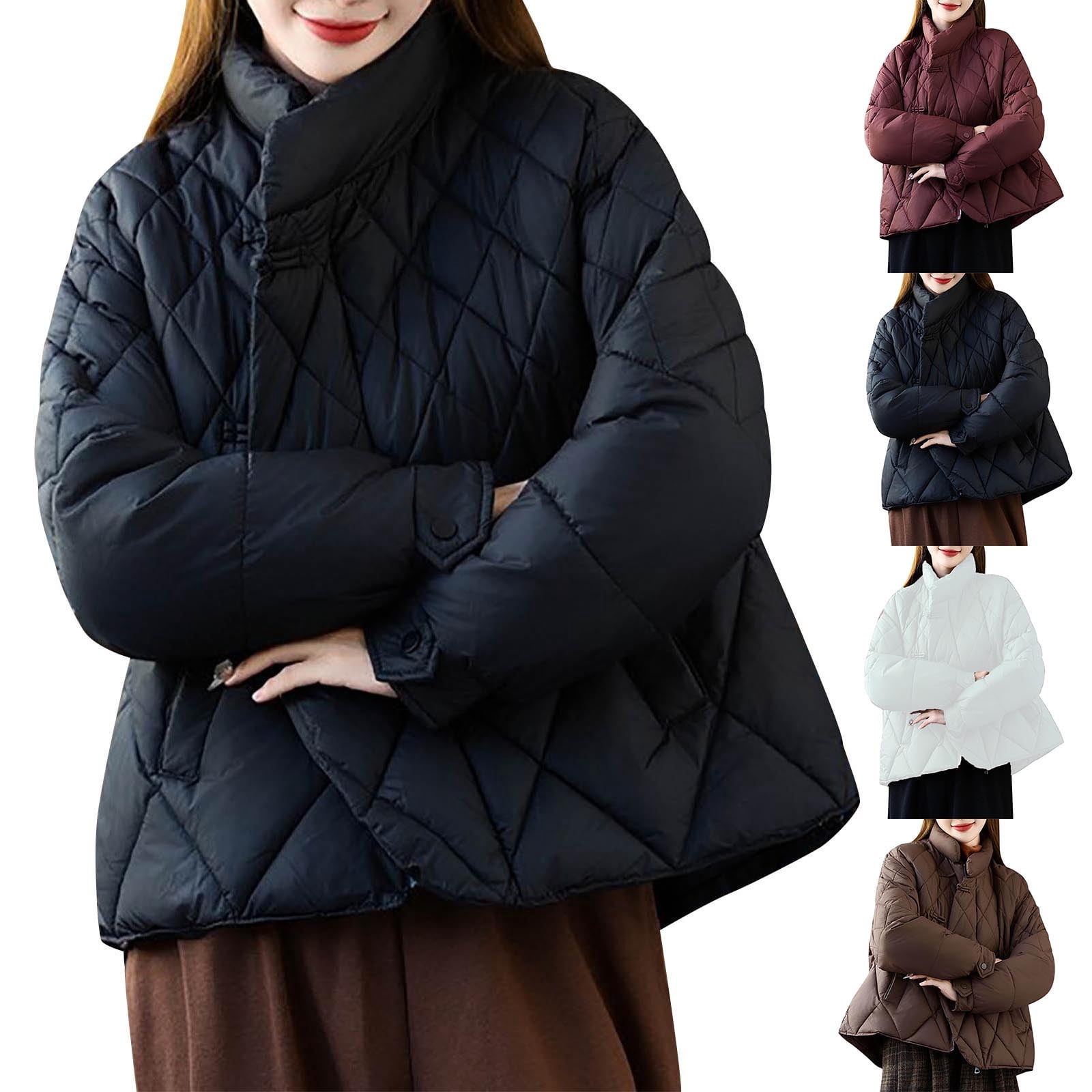 UPPADA Womens Cropped Puffer Jackets Hooded Warm Coats Zip up Quilted Down Sherpa Coats Dressy Winter Outerwear Coats with Pockets,Puffer Jacket Womens Quilted Coffee,L