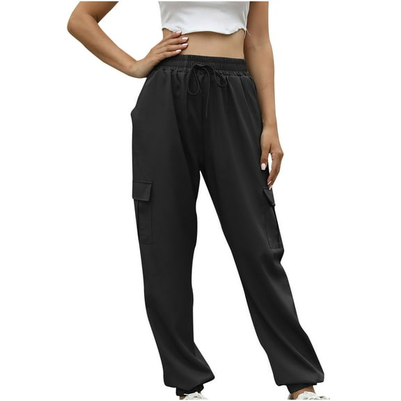 HAiming Womens High Elastic Waist Drawstring Pants Cargo Jogger Sweatpants Casual Hiking Workout Trousers with Pockets