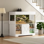 Herture 120 Gallon Reptile Tank with Stand, 4x2x2 Terrarium Enclosure for Bearded Dragons, Snakes, Lizards ?Sliding Acrylic Doors, Mesh Top, Storage Cabinet, Built-in Power Outlet White PX01RTW