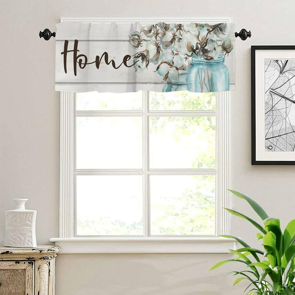 Wooden Plank Windows Valances Curtain Kitchen Rod Pocket Short Panels Spring Home Mason Jar Floral Retro Window Treatment Topper Curtains for Living Bedroom Garden 54x18 in