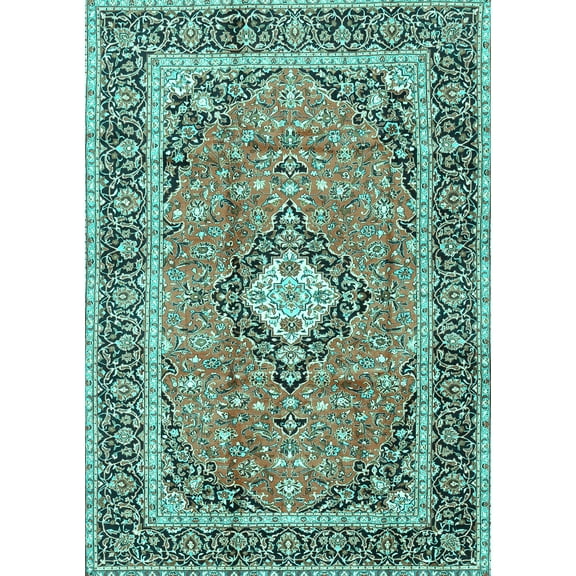 Ahgly Company Indoor Rectangle Persian Turquoise Blue Traditional Area Rugs, 5' x 7'