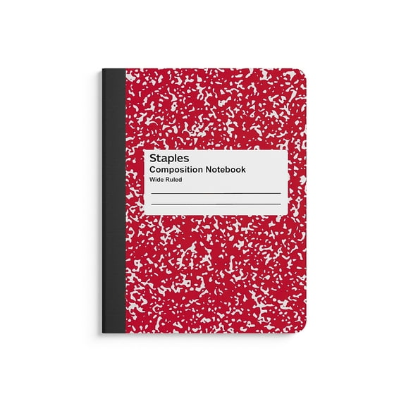 Staples Composition Notebook 9.75" x 7.5" Wide Ruled 100 Sh. Red 639656
