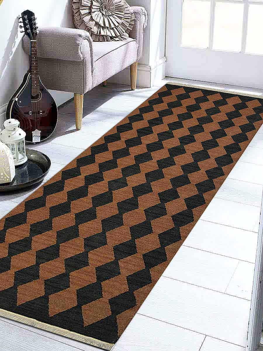 Rugsotic Carpets Hand Weave Kelim Woolen 8 X 10 Contemporary Area Rug Brown Charcoal D00108 Color Material Kilim Shape Runner Size 2