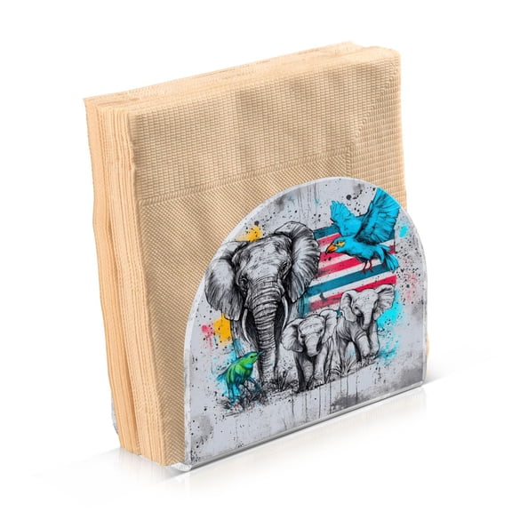 Haosy Napkin Holder for Table Acrylic Kitchen Paper Tissue Dispenser, Elephants Birds