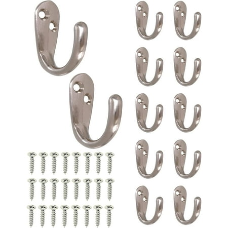 

Single Prong Hook 12 Pack Brushed Nickel with Screws for Key Robe Towel |
