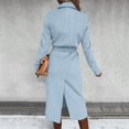 thumbnail image 2 of Women's Winter Woolen Coat Elegant Lapel Trench Coat Solid Color Long Jacket with Work Tie, in Light Blue, Size XXXL, 2 of 5